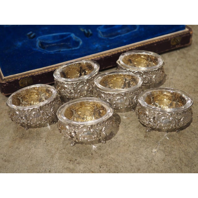 Antique French Silver and Glass Salt Cellar Set, Charles Dubret, Circa 1890 For Sale - Image 14 of 18