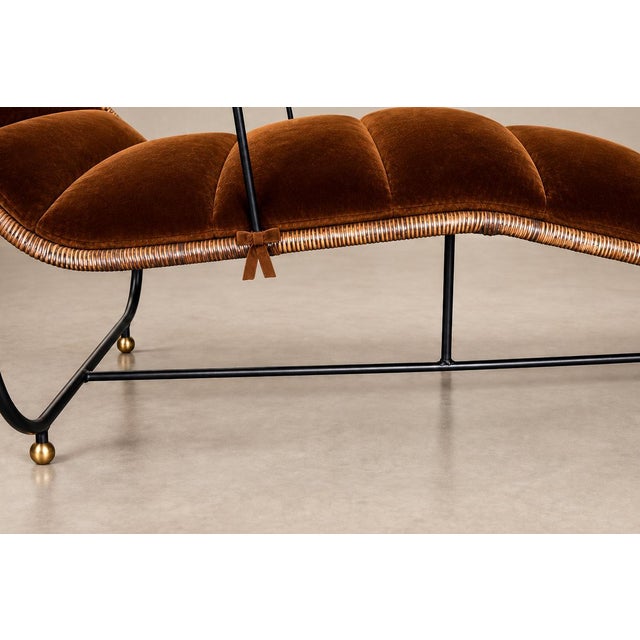 Brazilian Modern Sculptural Chaise in Wicker, Mohair, Steel and Brass, Att. Carlo Hauner, Brazil, 1950s For Sale - Image 9 of 18