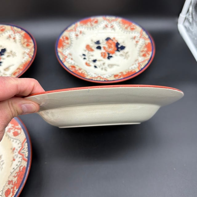 Red A Set of 4 Antique Doulton’s Alma Pattern Soup Plates, Circa 1880’s For Sale - Image 8 of 12