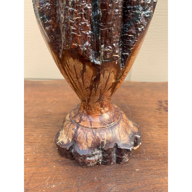 Brown Vintage Wabi-Sabi Rustic Hand Carved Chrysanthemum Wood Vase For Sale - Image 8 of 10