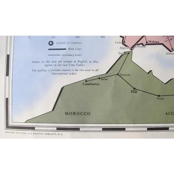 1940s 1949 Original Vintage French Travel Poster, European Railroad Map (Linen Backed) For Sale - Image 5 of 8