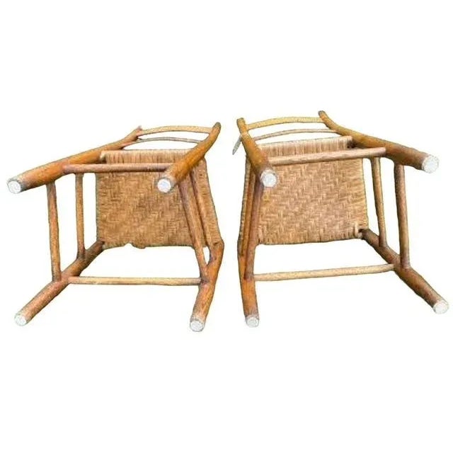 Farmhouse Early 20th Century Pair of Oak Ladder Back Woven Seat Shaker Style Chairs For Sale - Image 3 of 8