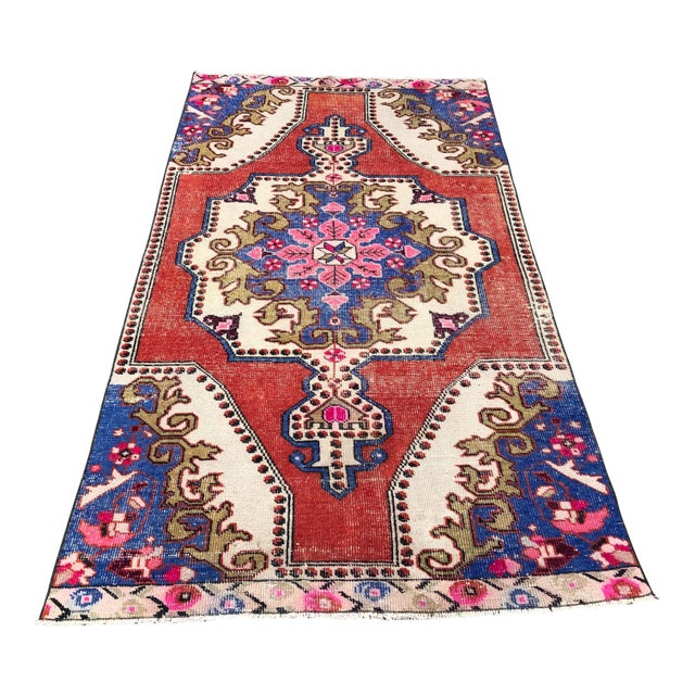 1960s Vintage Turkish Oushak Hand-Knotted Rug - 3′10″ × 7′3″ For Sale