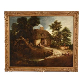 “Evening at the Cottage” Very Large Oil on Canvas by Joseph Barker For Sale