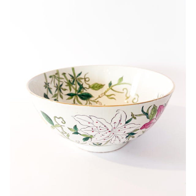 Mid 20th Century 1960's Chinese Export Tiger Lily Botanical Porcelain Bowl 10.75” For Sale - Image 5 of 9