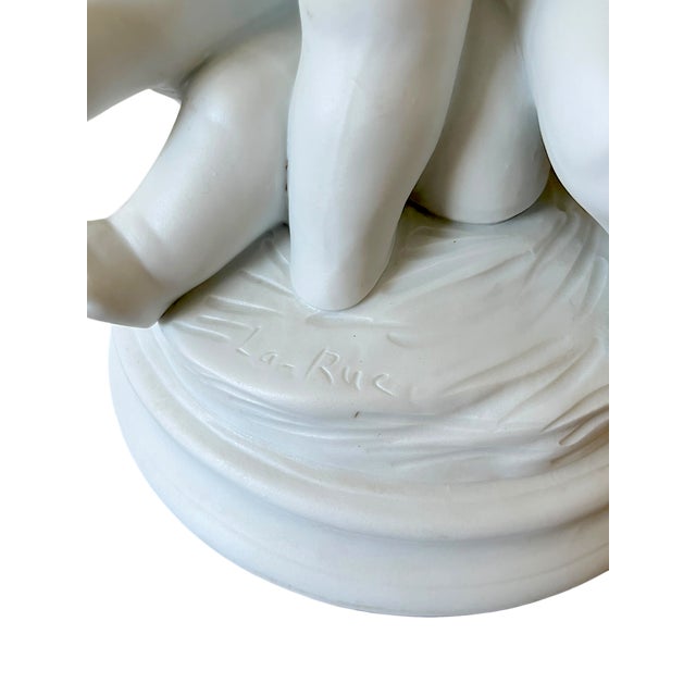 White Antique Edmé Samson Paris White Bisque Porcelain Sculpture of Three Children With a Bird For Sale - Image 8 of 16