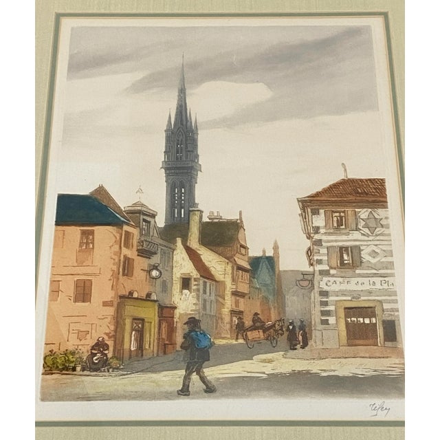 Vintage European School Hand Colored Lithograph C.1940s For Sale - Image 4 of 9