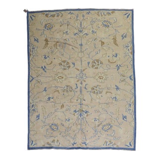 Royal Blue Beige Vintage Turkish Room Size Rug - 8'1" x 10'9" For Sale