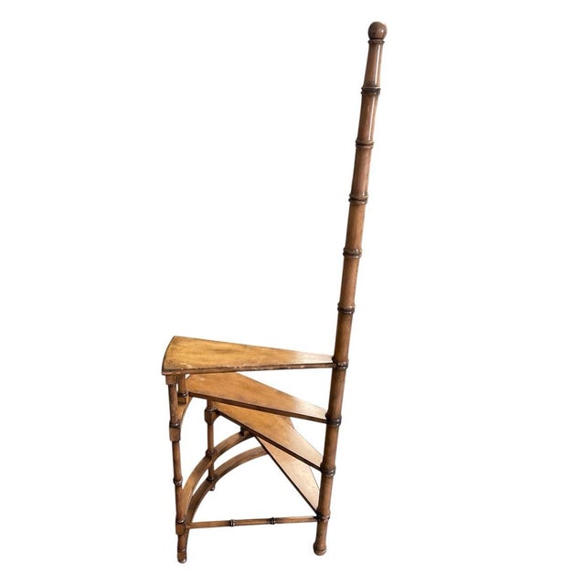 Wood Vintage Faux Bamboo Spiral Library Steps & Display Stand For Sale - Image 7 of 12