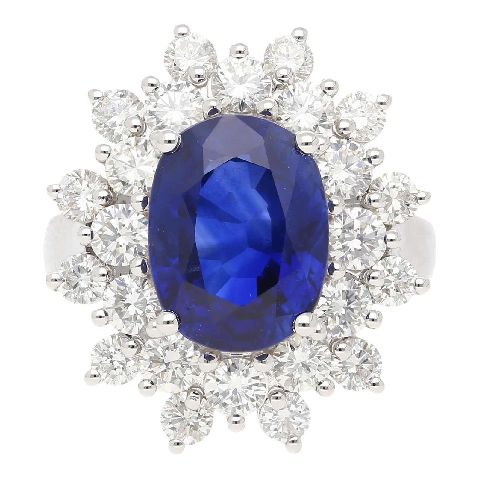 Grs Certified 5.79 Carat Oval Royal Blue Sapphire and Diamond Halo Ring ...