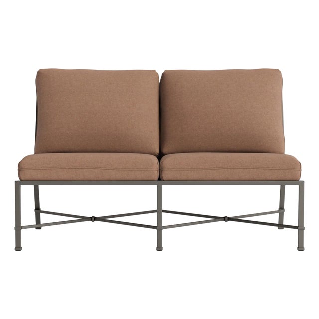 Brown Jordan Venetian Armless Loveseat, Mica frame with Fusion Clay fabric For Sale