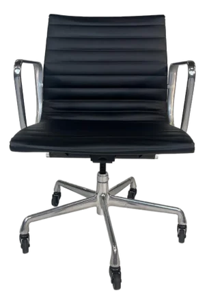 Mid 20th Century Eames Thin Pad Office Chair by Herman Miller — Black Leather & Chrome