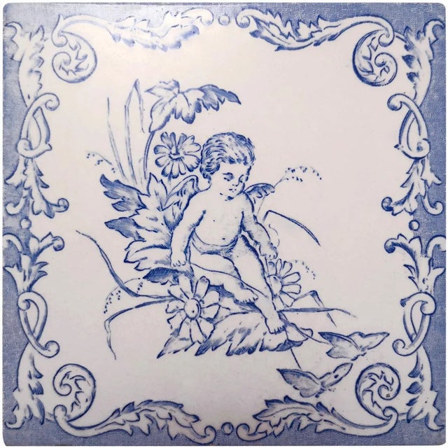 1930s Ceramic Tiles with Angels, 1930s, Set of 4 For Sale - Image 5 of 13