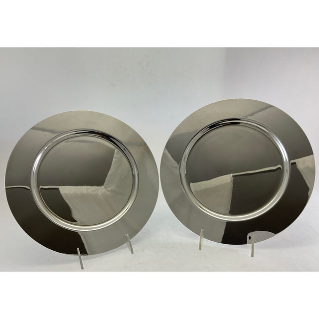 1980s 1980s A Pair Silver Round Platters Plain, 12 In. For Sale - Image 5 of 10