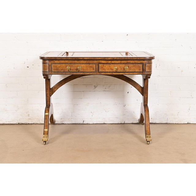 Neoclassical Maitland Smith English Regency Leather Wrapped Game Table For Sale - Image 3 of 13