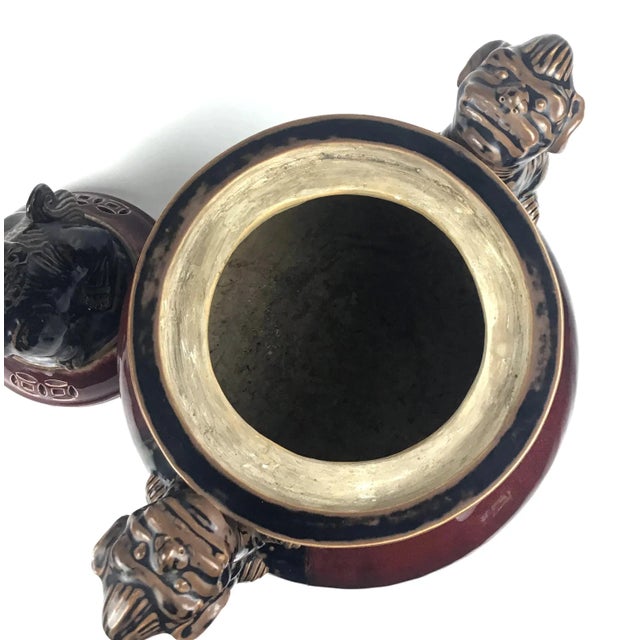 Large Chinese Porcelain Foo Dog Lion Incense Burner For Sale - Image 4 of 13