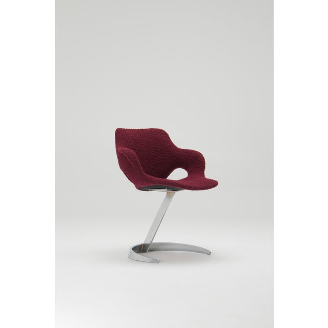 Metal Sculptural Scimitar Dining Table and Chairs in Burgundy Bouclé by Boris Tabacoff for Mobilier Modulaire Moderne, 1970s, Set of 6 For Sale - Image 7 of 18