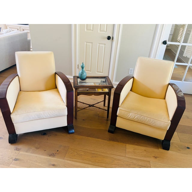 Wood 1930s French Art Deco Bentwood Arm Club Chairs in Cream Leather - A Pair For Sale - Image 7 of 18