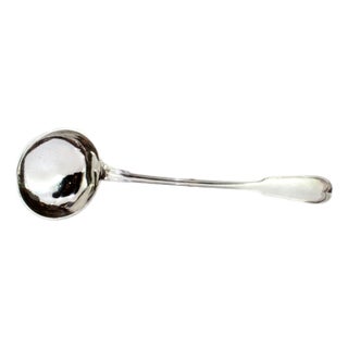 Silver Soup Ladle with Handle Grooves and Monogrammed Plaque For Sale