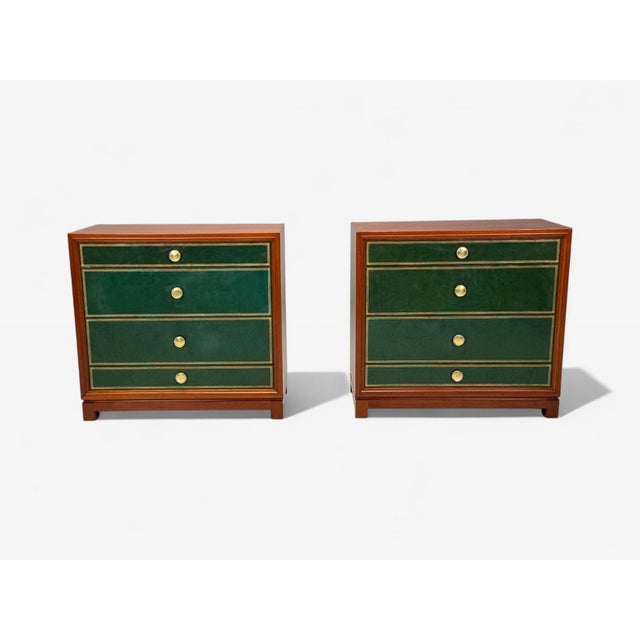 Mid-Century Modern Tommi Parzinger, Wood, Brass, Green Leather, Chests of Drawers, Usa, 1950s For Sale - Image 3 of 14