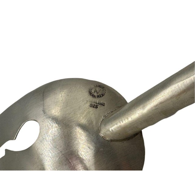 Wood Mid Centruy Artist Signed Sterling Silver Made in Mexico Serving Fork With RoseWood Handle For Sale - Image 7 of 8