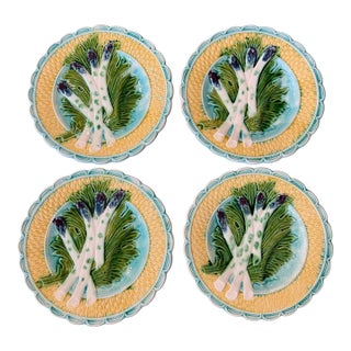 Antique French Barbotine Majolica Asparagus Plates, Circa 1880–1900 - Set of Four For Sale