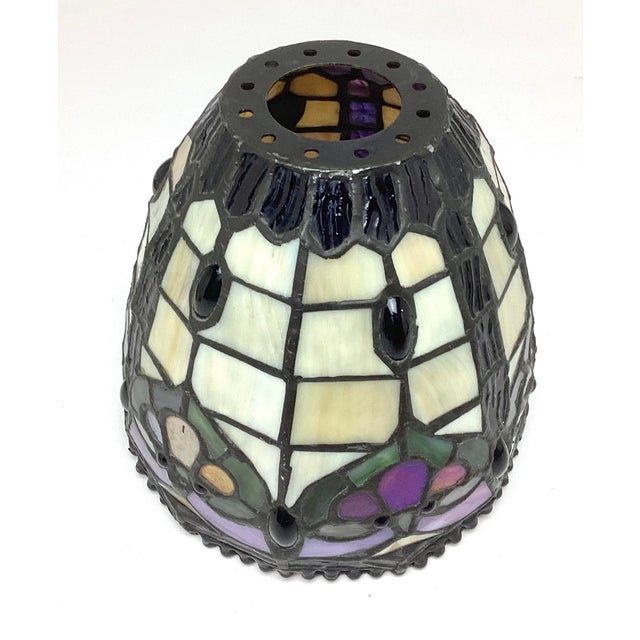 1990s 1990s Tiffany Style Slag Glass Lamp Shade Multicolor With Marble Glass For Sale - Image 5 of 7