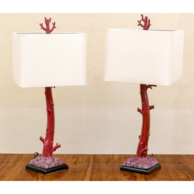 Late 20th Century Red Painted Faux Branch Coral Table Lamps - a Pair For Sale - Image 5 of 6