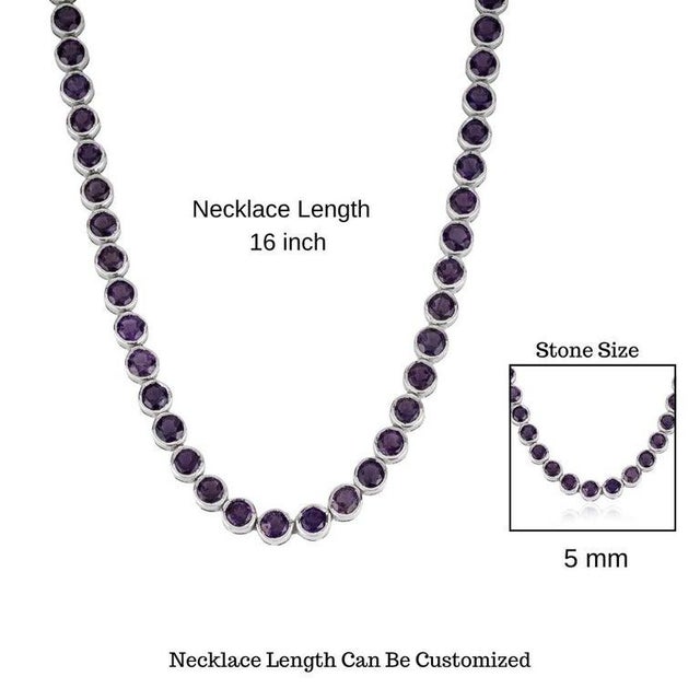Round Cut Deep Purple Amethyst Gemstone Tennis Necklace- Silver Jewelry by Caratandher For Sale - Image 10 of 12