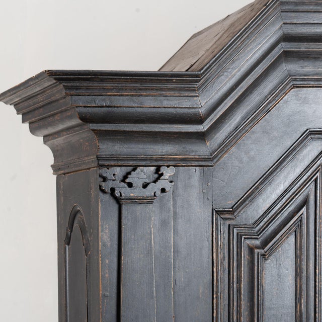 19th Century Danish Baroque Oak Large Black Painted Armoire For Sale - Image 4 of 18