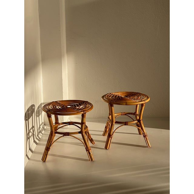 Vintage Rattan Stools, 1970s, Set of 2 For Sale - Image 10 of 10