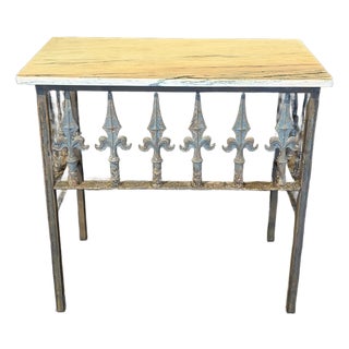 Antique French Wrought Iron Console Table With Marble Top | Balcony Railing Console For Sale