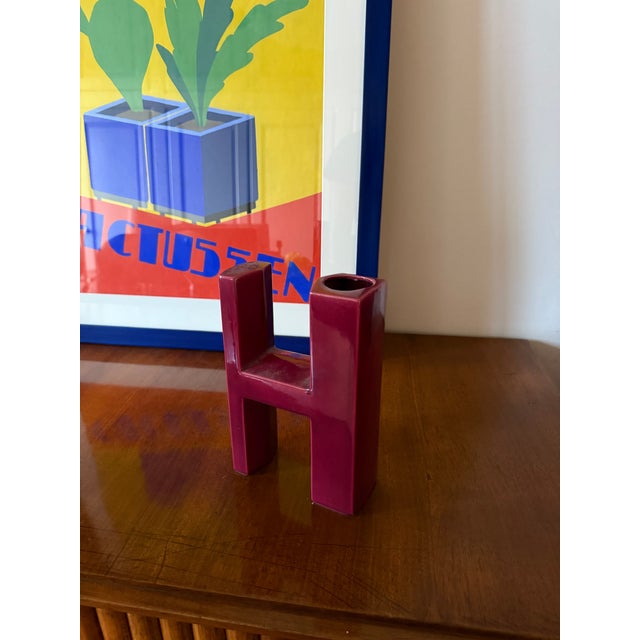 Space Age Red H Letter Shaped Ceramic Solifleur Vase, Marcel Radureau Ca. 1970 For Sale - Image 13 of 13
