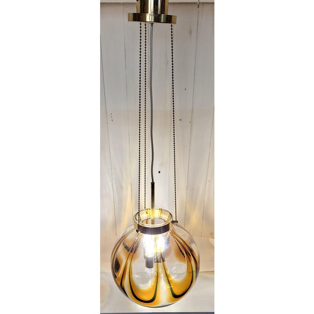 1970s Vintage Hanging Lamp with Brass Frame from Kaiser, 1970s For Sale - Image 5 of 12