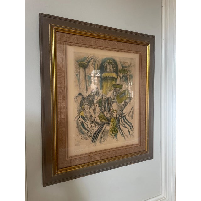 Rare Ira Moskowitz Judaica Lithograph, Signed & Numbered Xxiv/XXV – Synagogue Interior Scene, Framed For Sale - Image 4 of 10