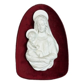 Vintage Relief Wall Sculpture Madonna Child Porcelain Biscuit from Benacchio For Sale