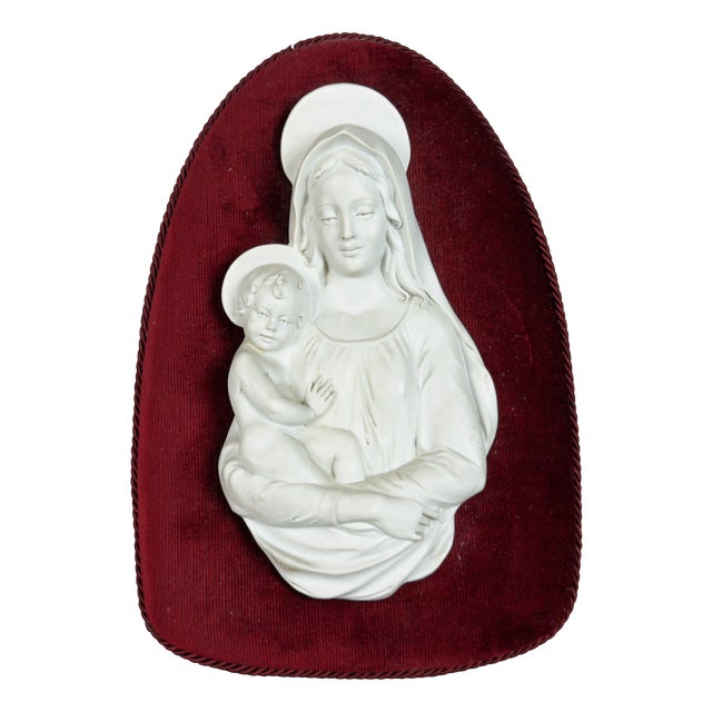 Vintage Relief Wall Sculpture Madonna Child Porcelain Biscuit from Benacchio For Sale
