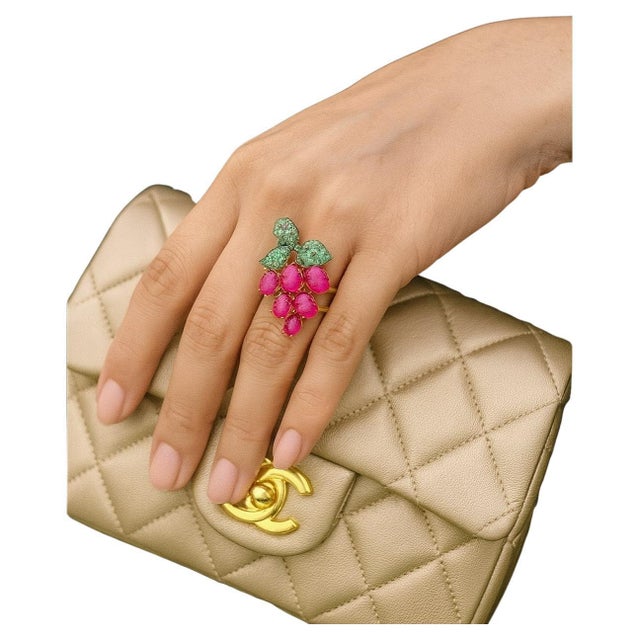 Bochic "Orient" Vintage Ruby & Emerald Bubble Wine Ring Set 18K & Silver For Sale - Image 15 of 18