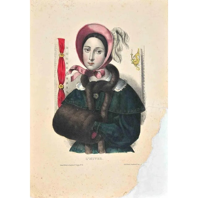 L'Hiver is an original modern artwork realized in the the Second half of the 19th Century. Original colored Lithograph on...