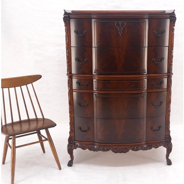 Tall Carved Mahogany Chinese Chippendale Style Bow Front High Chest Dresser For Sale - Image 14 of 18