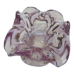 Vintage Murano Attributed Lilac Lavender Square Flower Ashtray - Mid-Century Italian Sommerso Glass