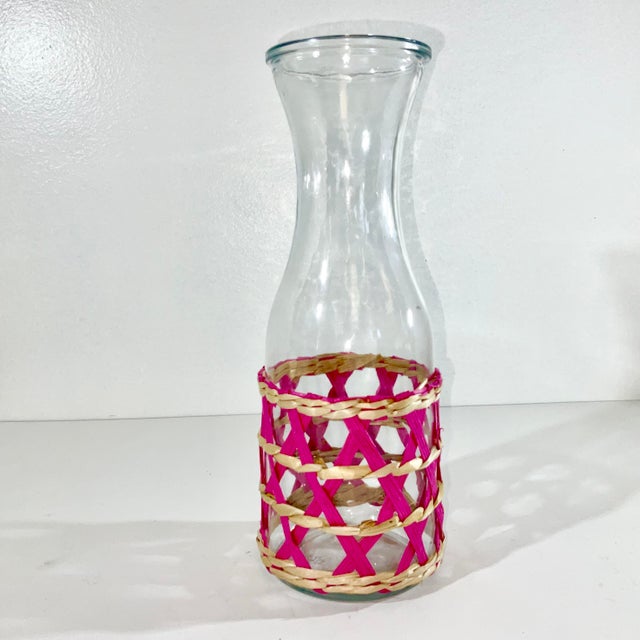 Cerise 1970s Boho Chic Coastal Rattan Wrapped Carafe & Lowball Glasses - Set of 5. For Sale - Image 8 of 10