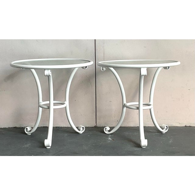 Vintage Regency Cast Aluminum Outdoor Scroll Side Tables - A Pair For Sale - Image 9 of 10