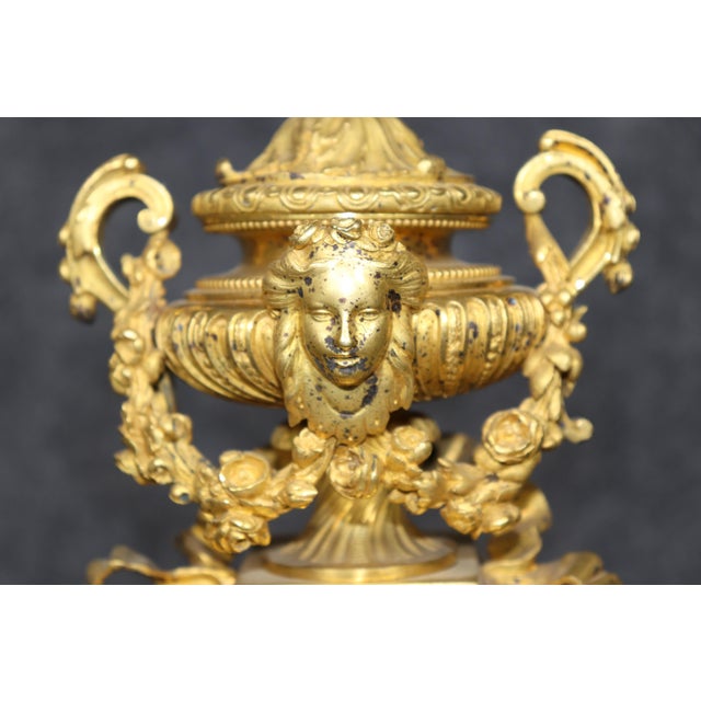 19th C. French Louis XVI Style Ormolu Clock Set by Deniere For Sale - Image 14 of 17