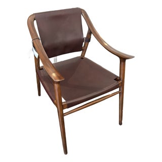Alfonso Marina Montholier Leather Wood Chair For Sale