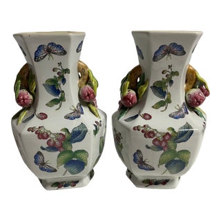 Pair of Late 20th Century Floral Vases With Pomegranate Handles, Andrea by Sadek For Sale