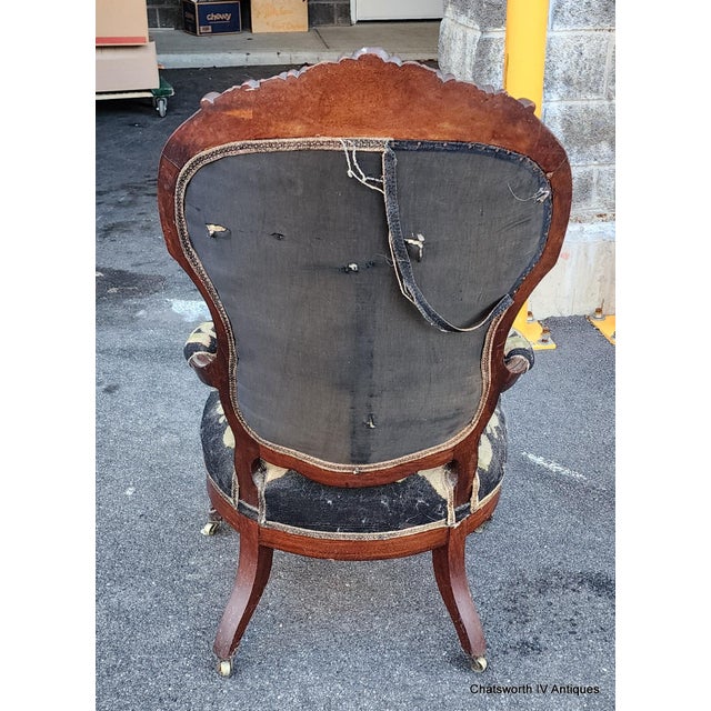 Antique Quality Carved Mahogany Victorian Era Needlepoint Parlor Chair, C1870 For Sale - Image 9 of 10