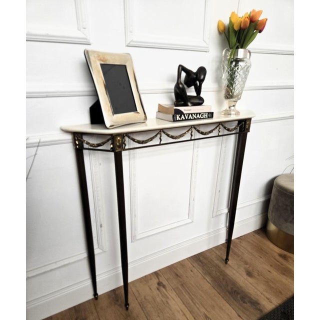 Mid-Century Modern Italian Brass Console Table with White Marble Top, 1950s For Sale - Image 4 of 11