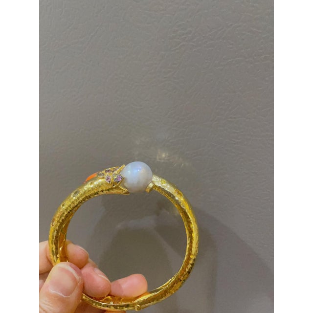 Bochic "Orient" Vintage Sapphire & Pearl Earrings & Bangle 18K & Silver For Sale - Image 11 of 18