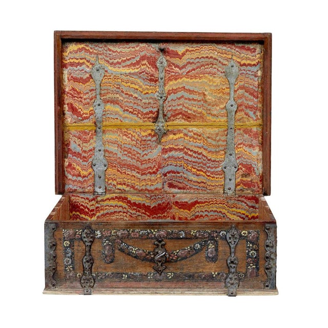 Swedish Hand Painted Oak Strong Box For Sale - Image 6 of 10